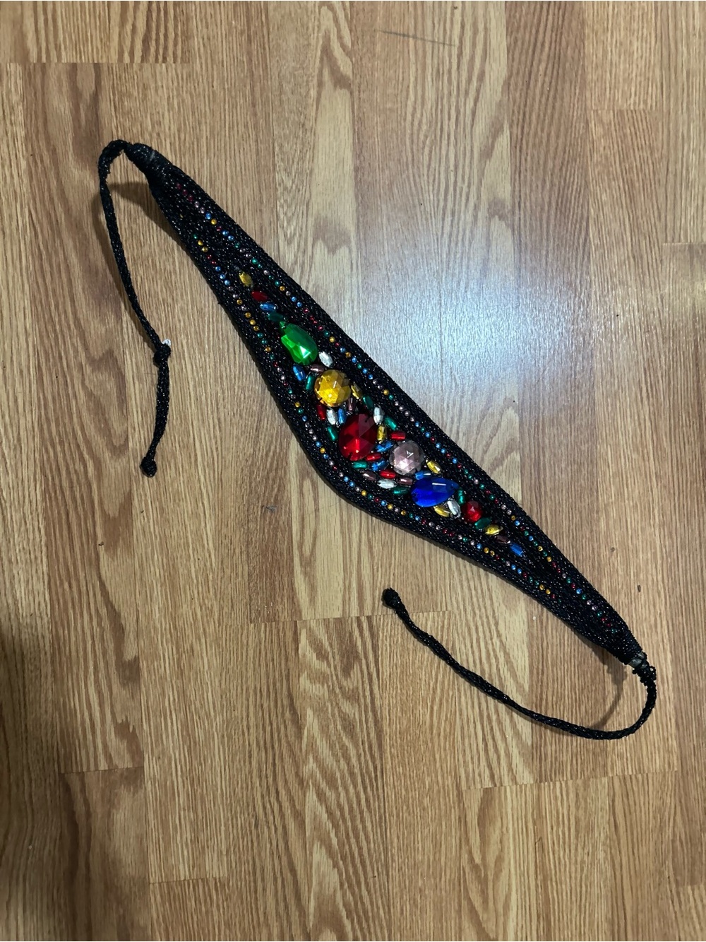 R.J Graziano VTGleather Black Beaded Belt Multicolor thick Gemstones bedazzled